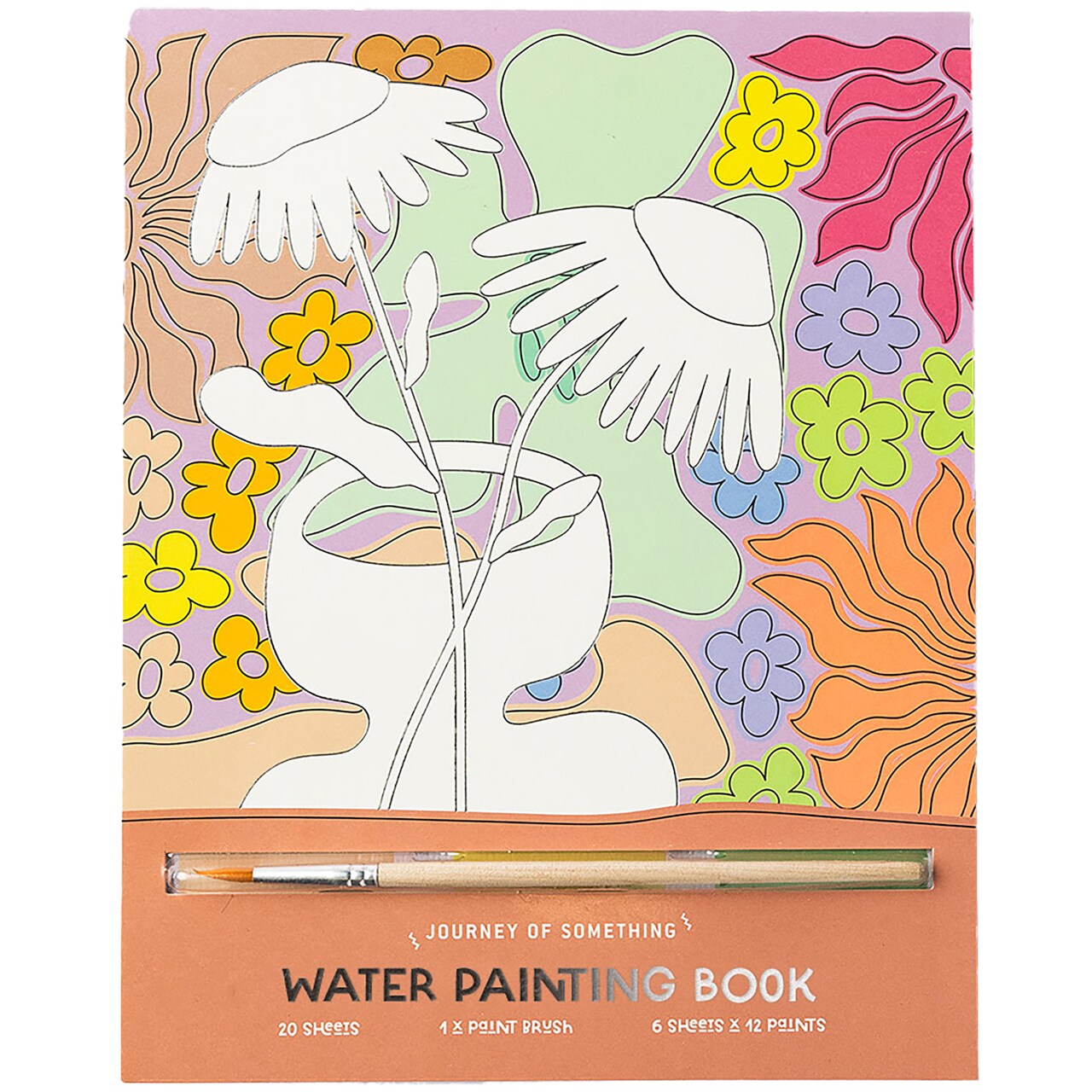 Journey of Something: Water Painting Book - 20 Canvas Sheets, Floral & Nature Scenes, 12 Colors On Palette Paint Sheets, Brush, Adults Art Activity